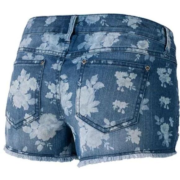 Women's Denim Stretch Shorts Shortie Studded Floral Print Cut Off shorts Size 9 - Picture 4 of 9